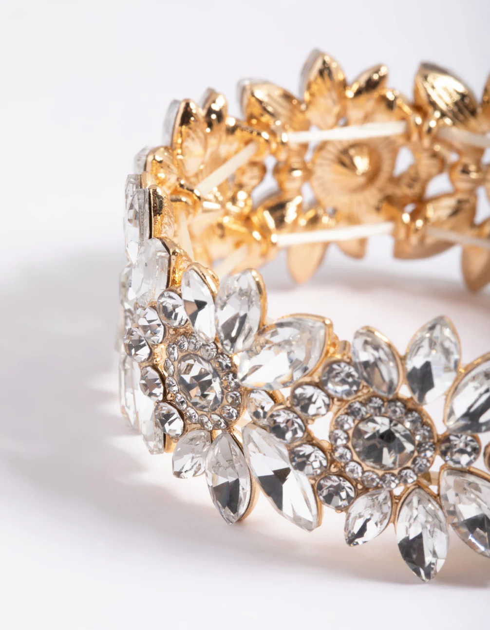 Gold Floral Diamante Detail Stretch Bracelet - Image 4