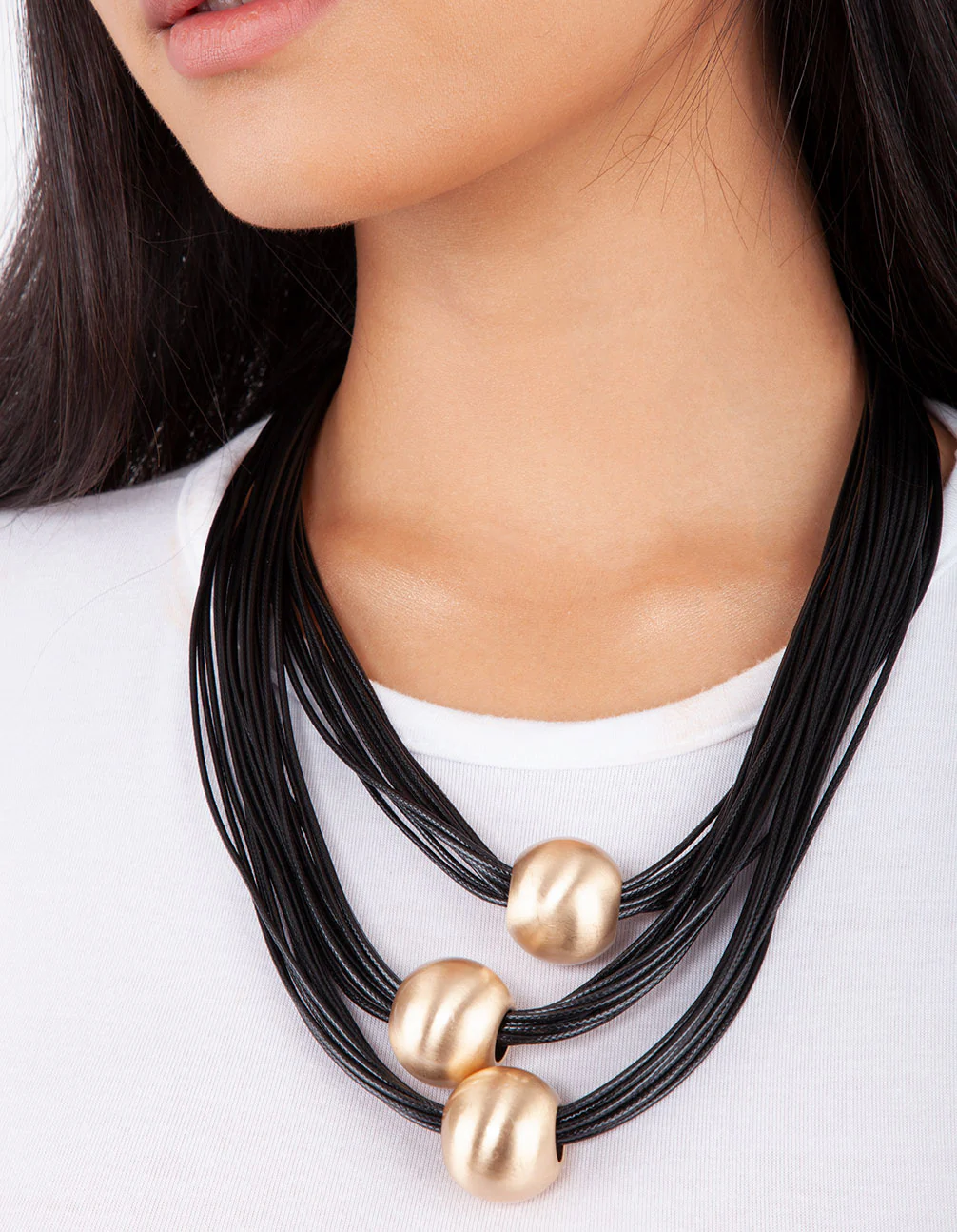 Gold Bead Wax Strand Triple Necklace - Image 3