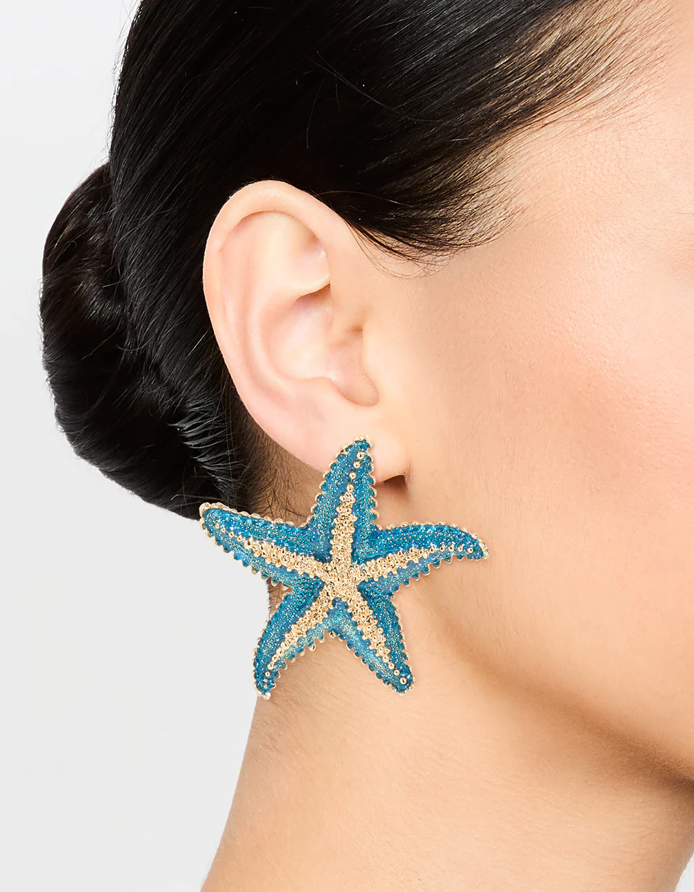 Blue Coated Metal Starfish Stud Earrings - Image 2