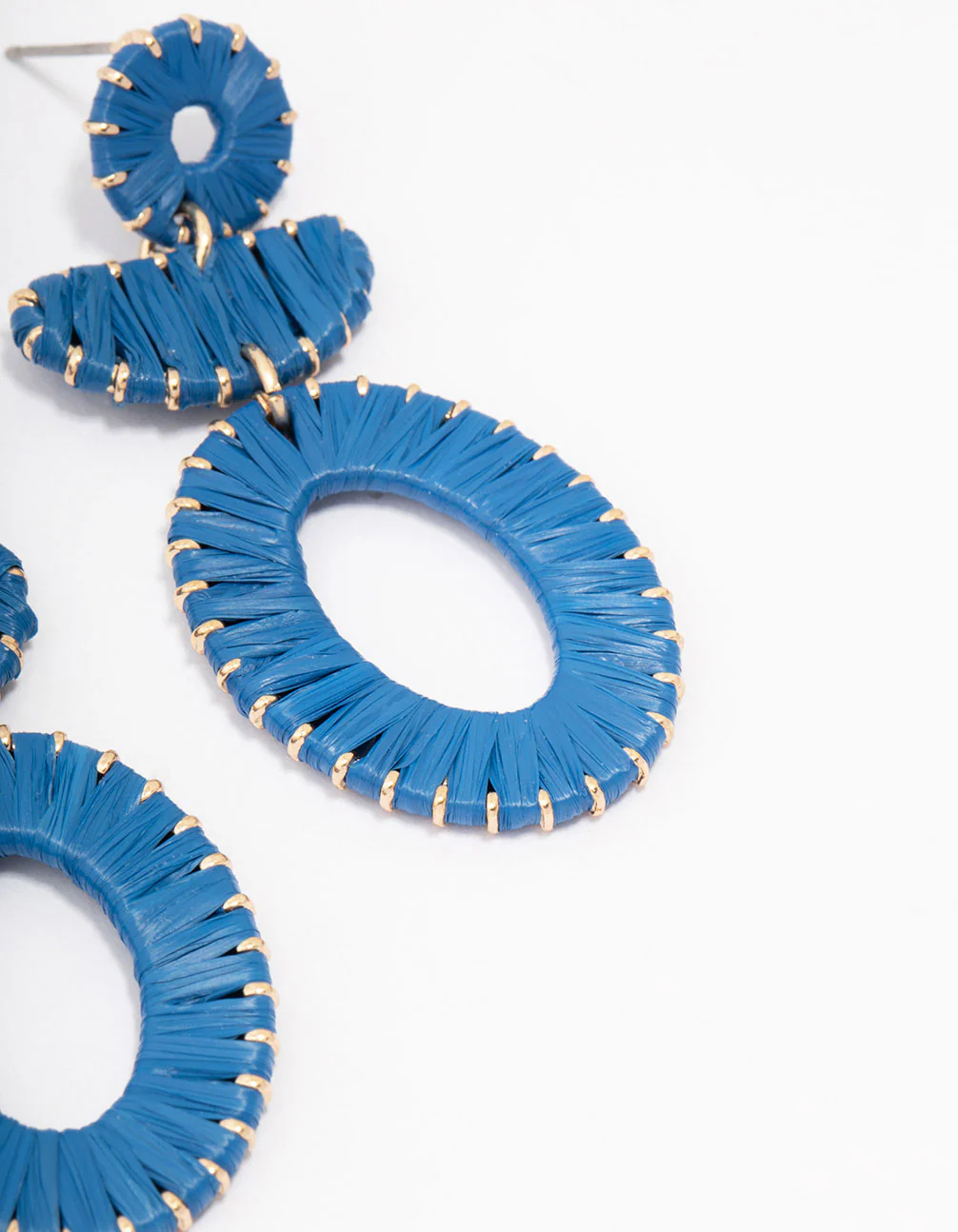 Blue Fabric Wrapped Oval Drop Earrings - Image 3