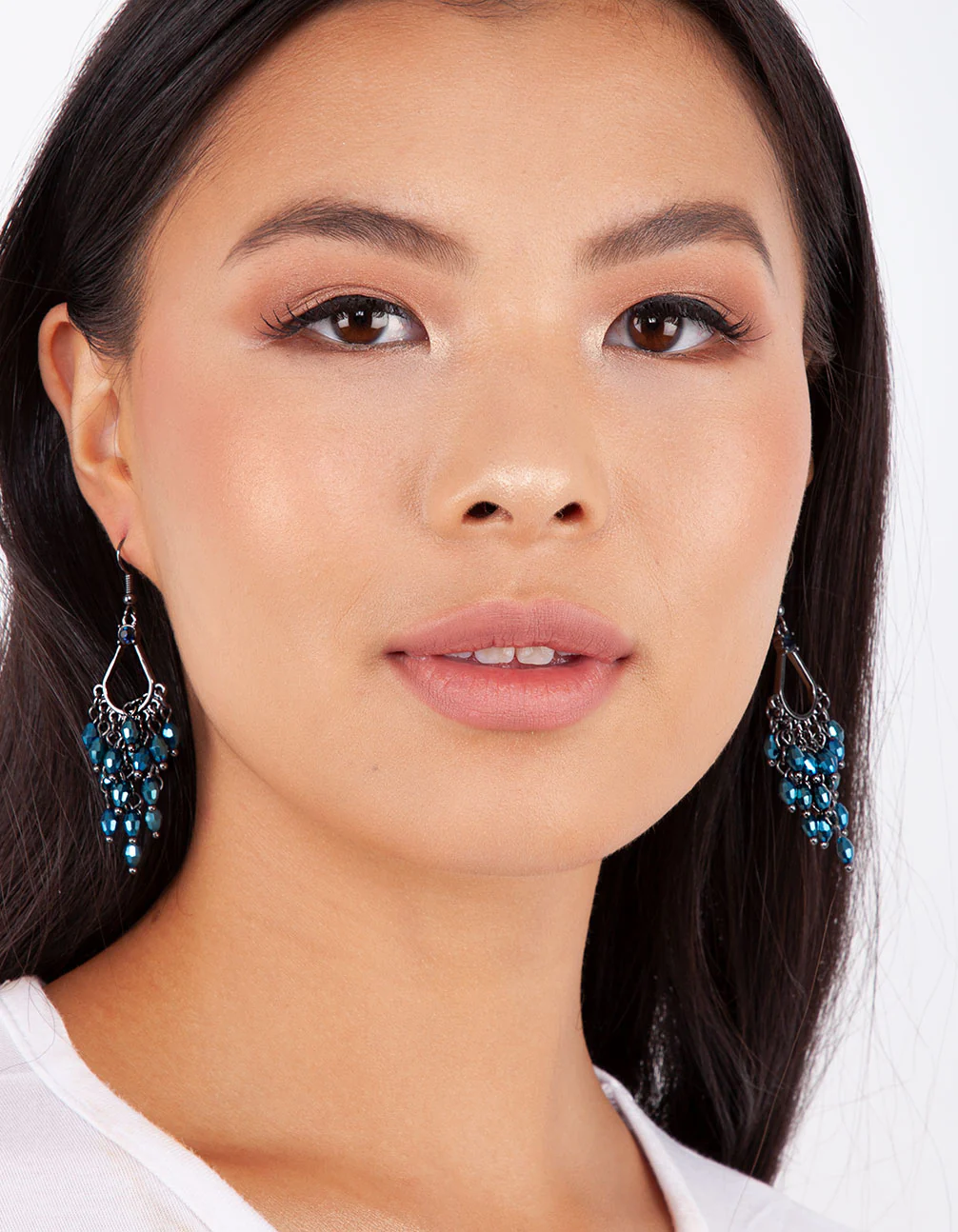 Gunmetal Midnight Blue Glass Bead Chandelier Earrings - Image 2