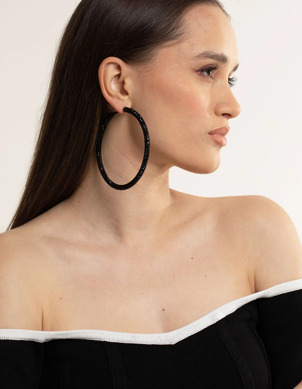 Black Jet 85mm Encrusted Hoop Earrings - Image 2