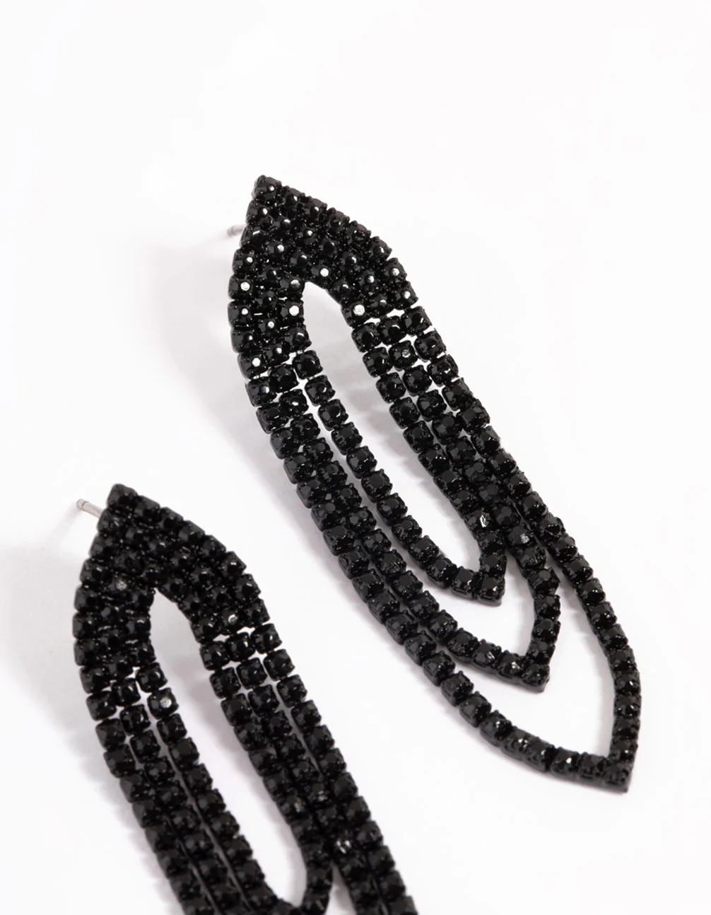 Black Mini Oval Cup Chain Crop Earrings - Image 3