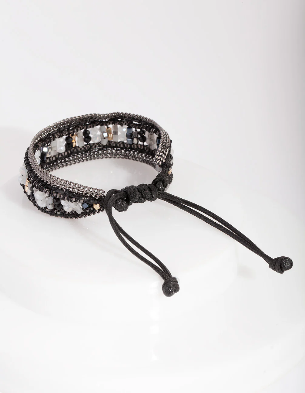 Gunmetal Beaded Pleather Toggle Bracelet - Image 3