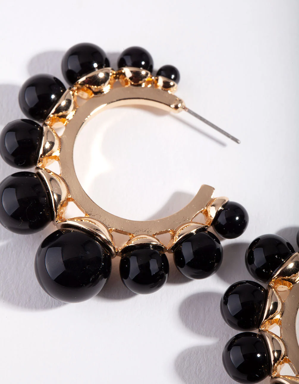 Gold Black Ball Hoop Earrings - Image 2