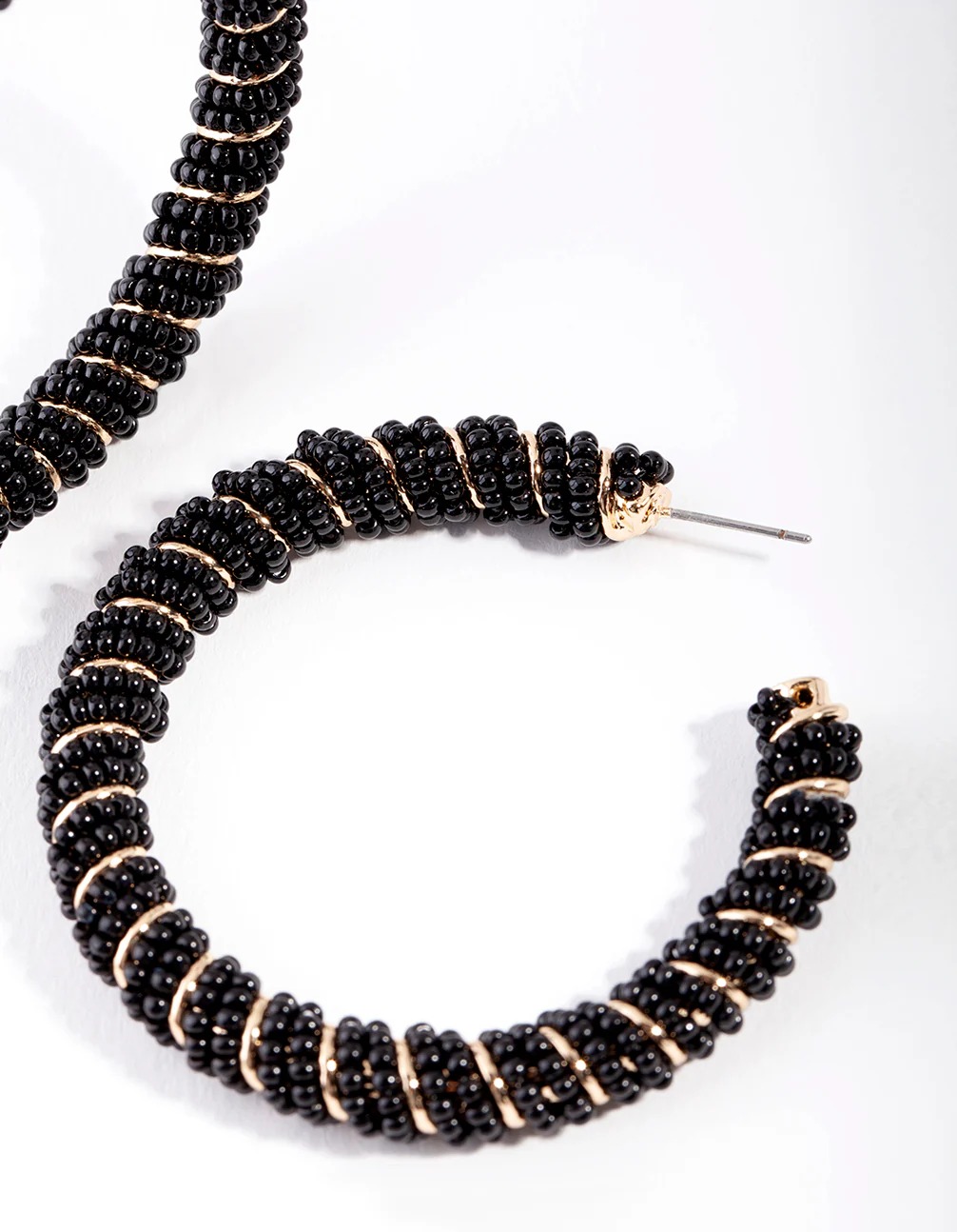 Black & Gold Bead Twist Hoop Earrings - Image 3
