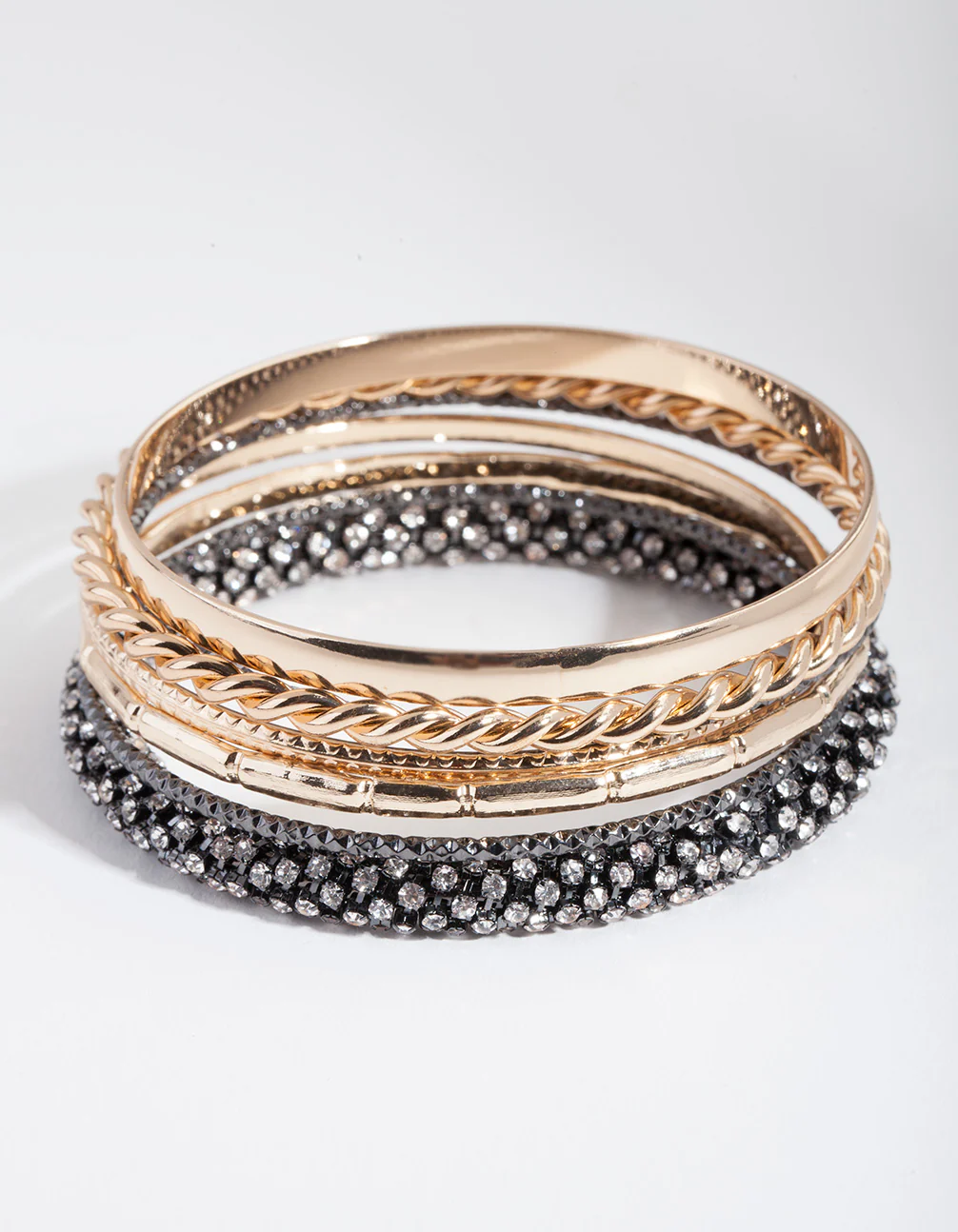 Black & Gold Diamante Bangle 7-Pack - Image 4