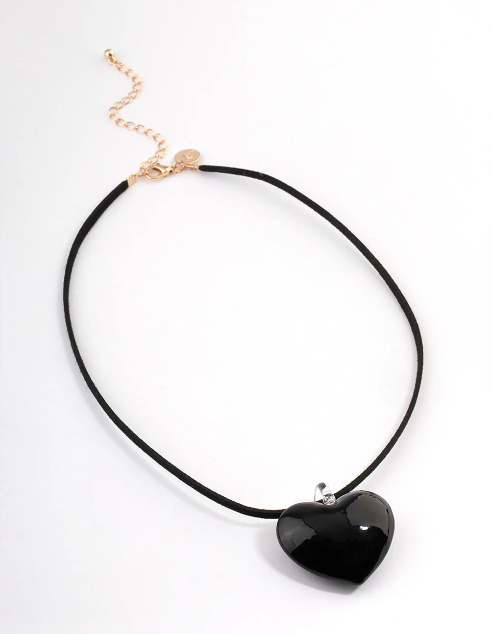 Large Black Puffy Heart Suede Cord Necklace - Image 2