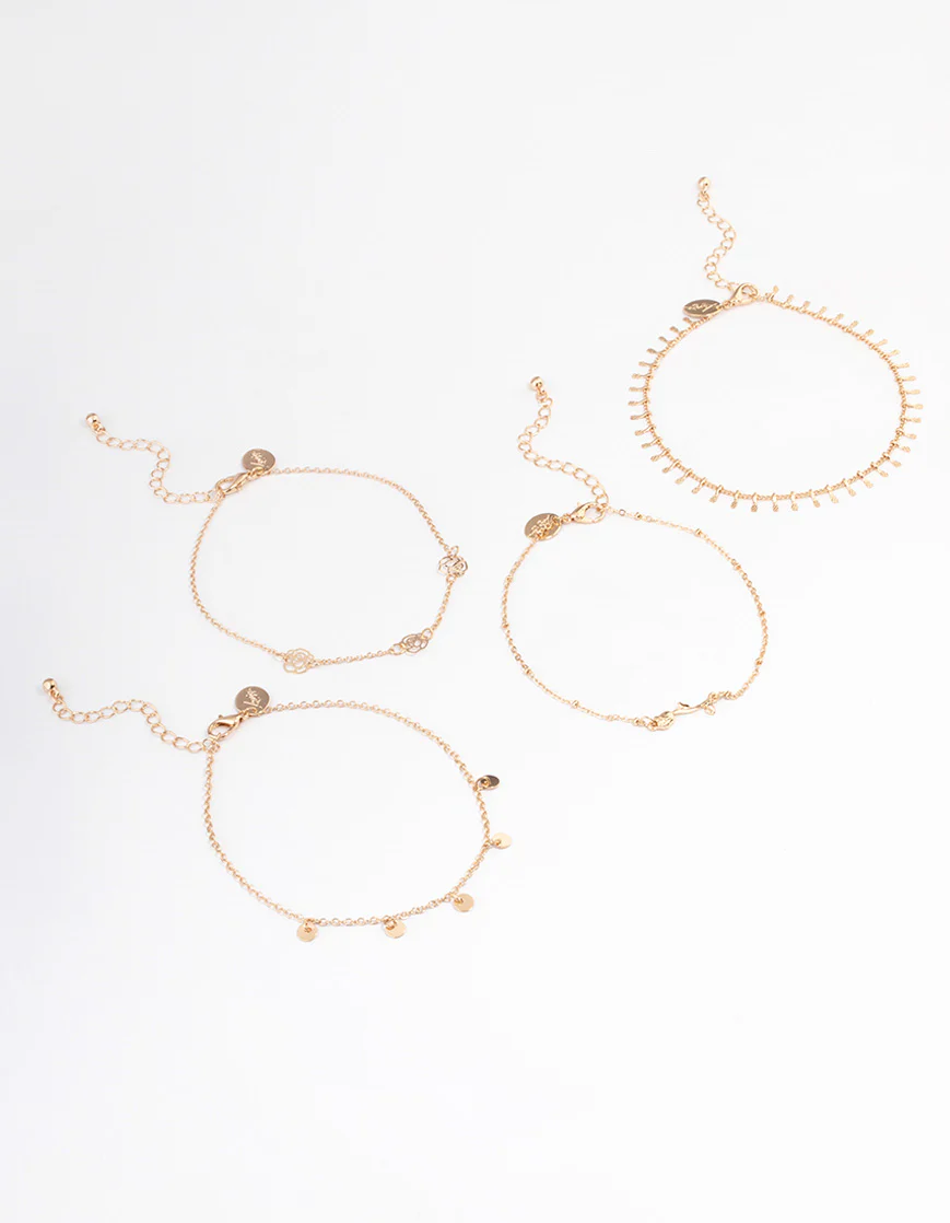 Gold Roses Bracelet & Anklet 4-Pack Set