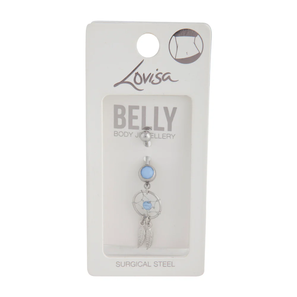 Surgical Steel Blue Diamante Dreamcatcher Belly Bar