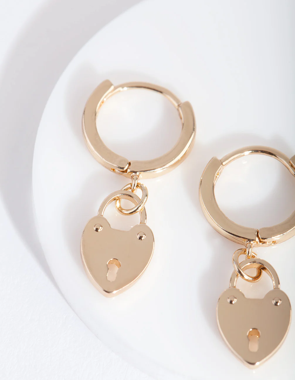Gold Heart Padlock Huggie Earring - Image 2