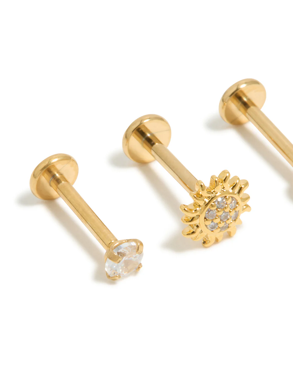 Gold Surgical Steel Cubic Zirconia Sun Flat Back Earring Pack - Image 2