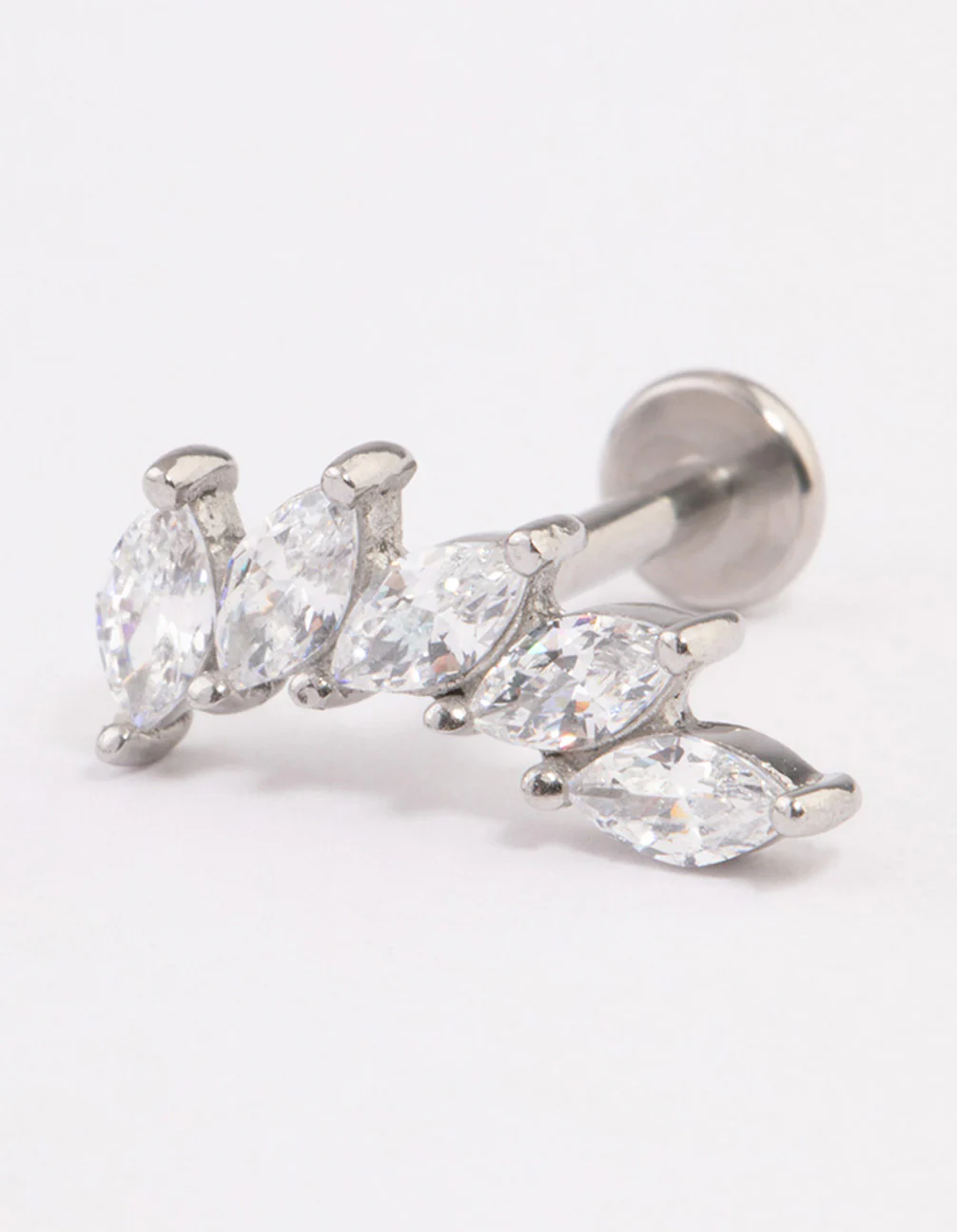 Surgical Steel Cubic Zirconia Leaf Single Threadless Flat Back Stud