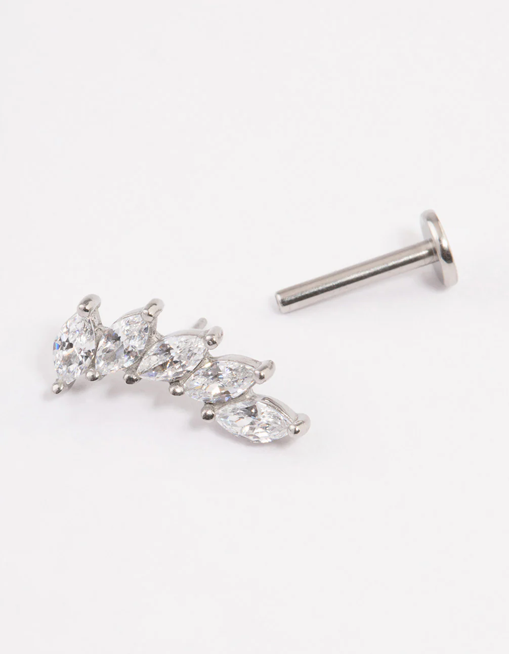 Surgical Steel Cubic Zirconia Leaf Single Threadless Flat Back Stud - Image 2