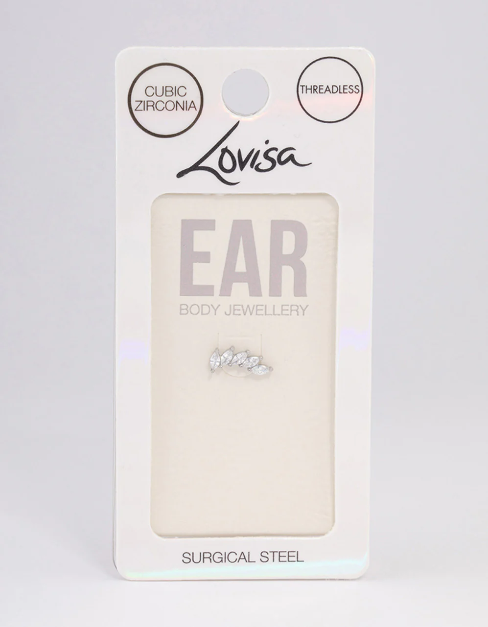 Surgical Steel Cubic Zirconia Leaf Single Threadless Flat Back Stud - Image 3