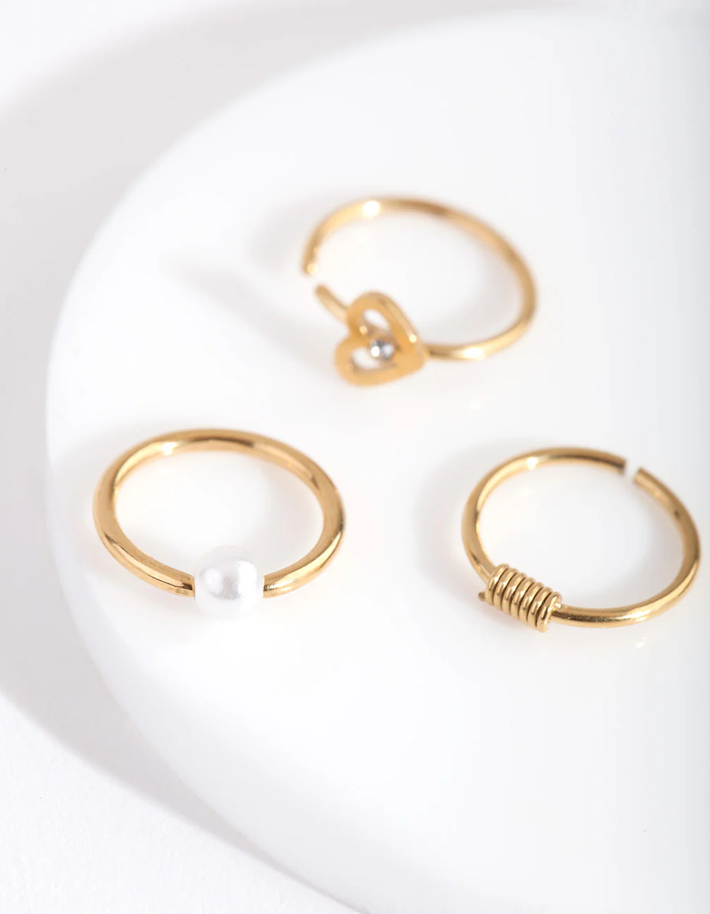 Gold Pearl Heart Diamante Nose Ring Pack - Image 2