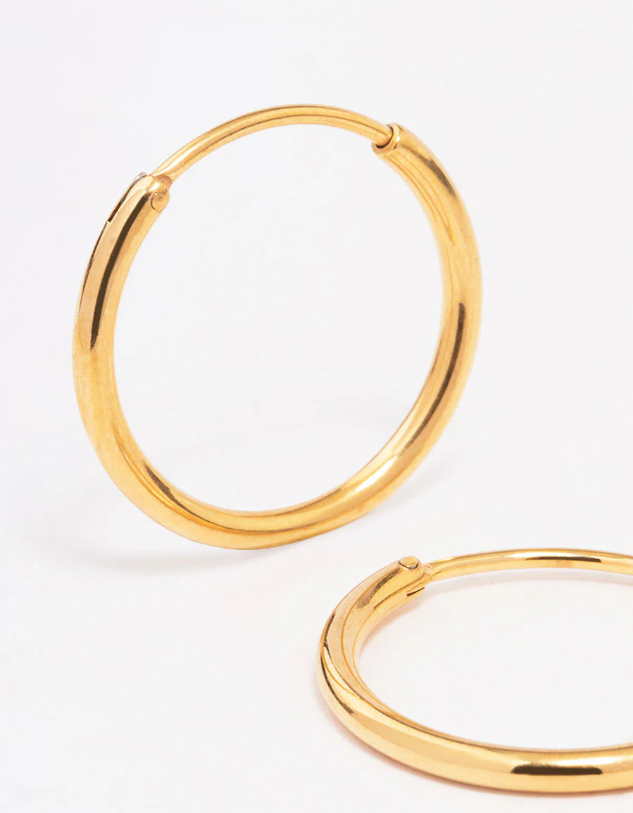 Gold Plated Surgical Steel Thin Hoop Earrings 18mm - Image 2