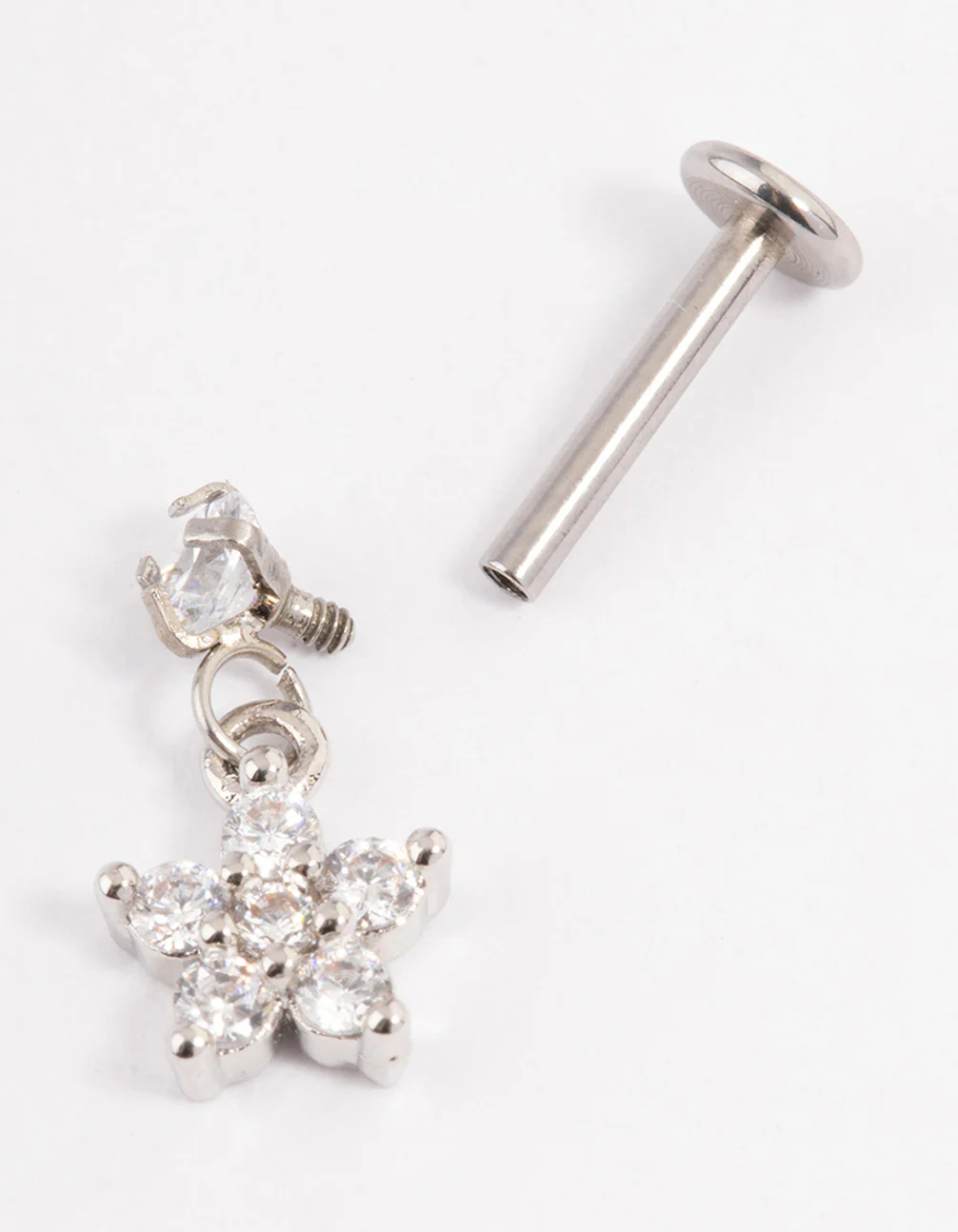Surgical Steel Cubic Zirconia Flower Drop Flat Back - Image 2