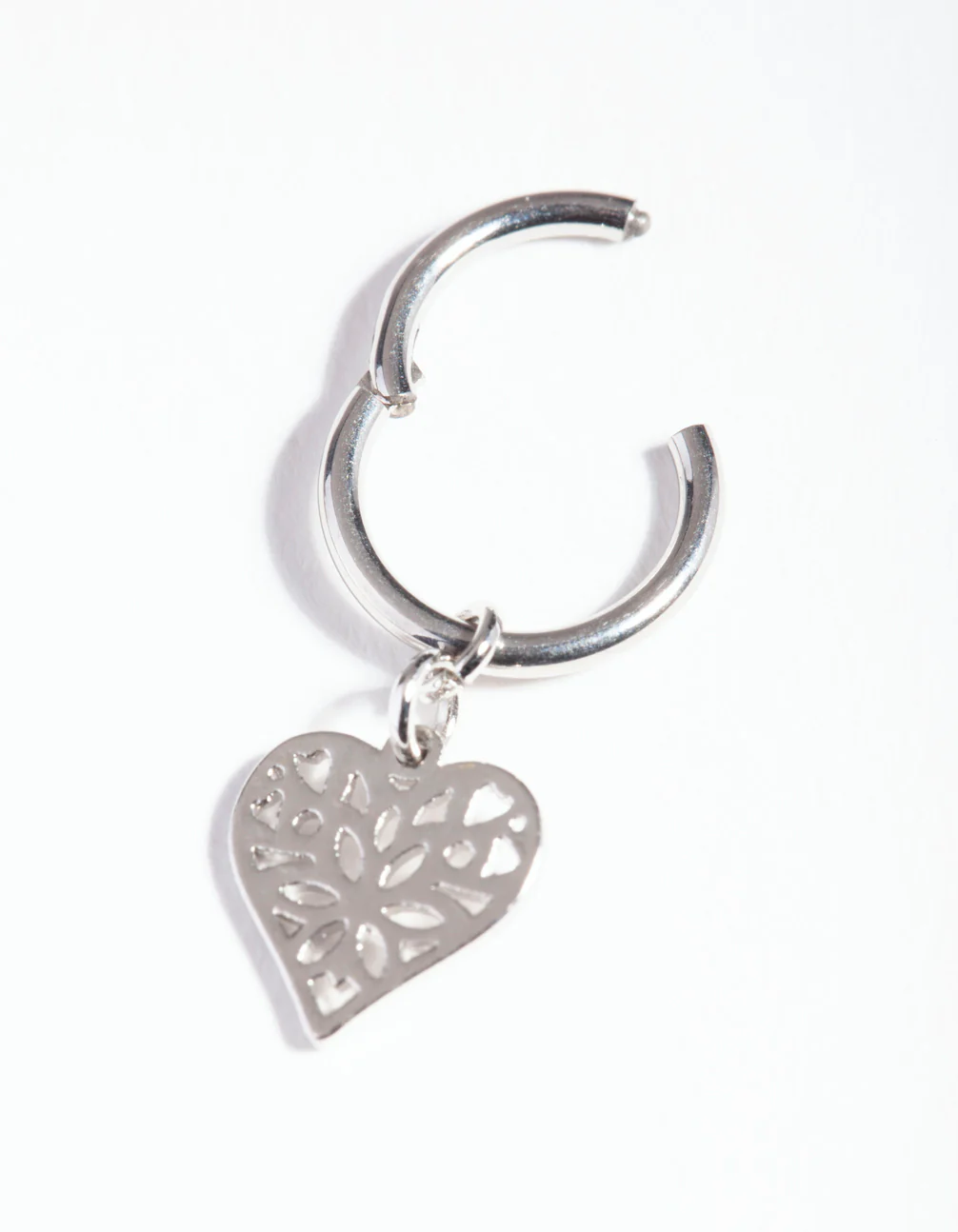 Silver Surgical Steel Filigree Heart Clicker Earring - Image 3