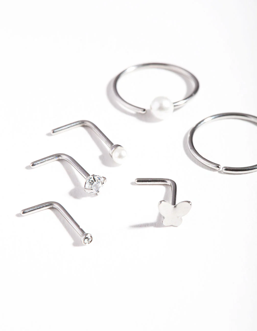 Surgical Steel Pearl Butterfly Nose Ring 6-Pack - Image 3