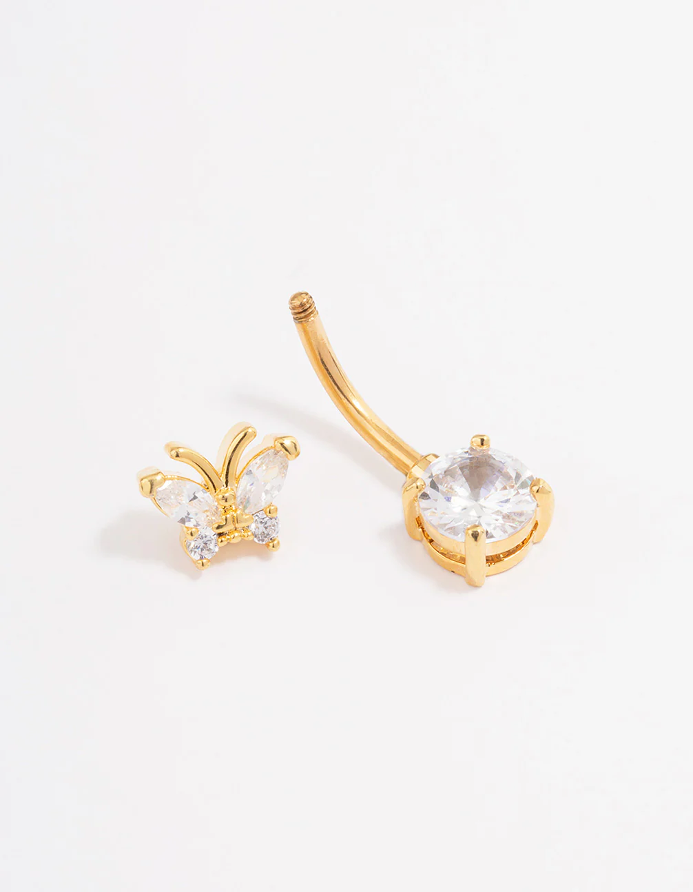 Gold Plated Surgical Steel Cubic Zirconia Butterfly Belly Ring - Image 2