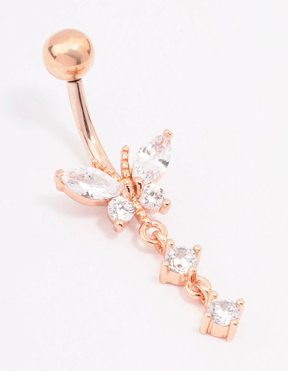 Rose Gold Plated Surgical Steel Butterfly Drop Threadless Belly Bar