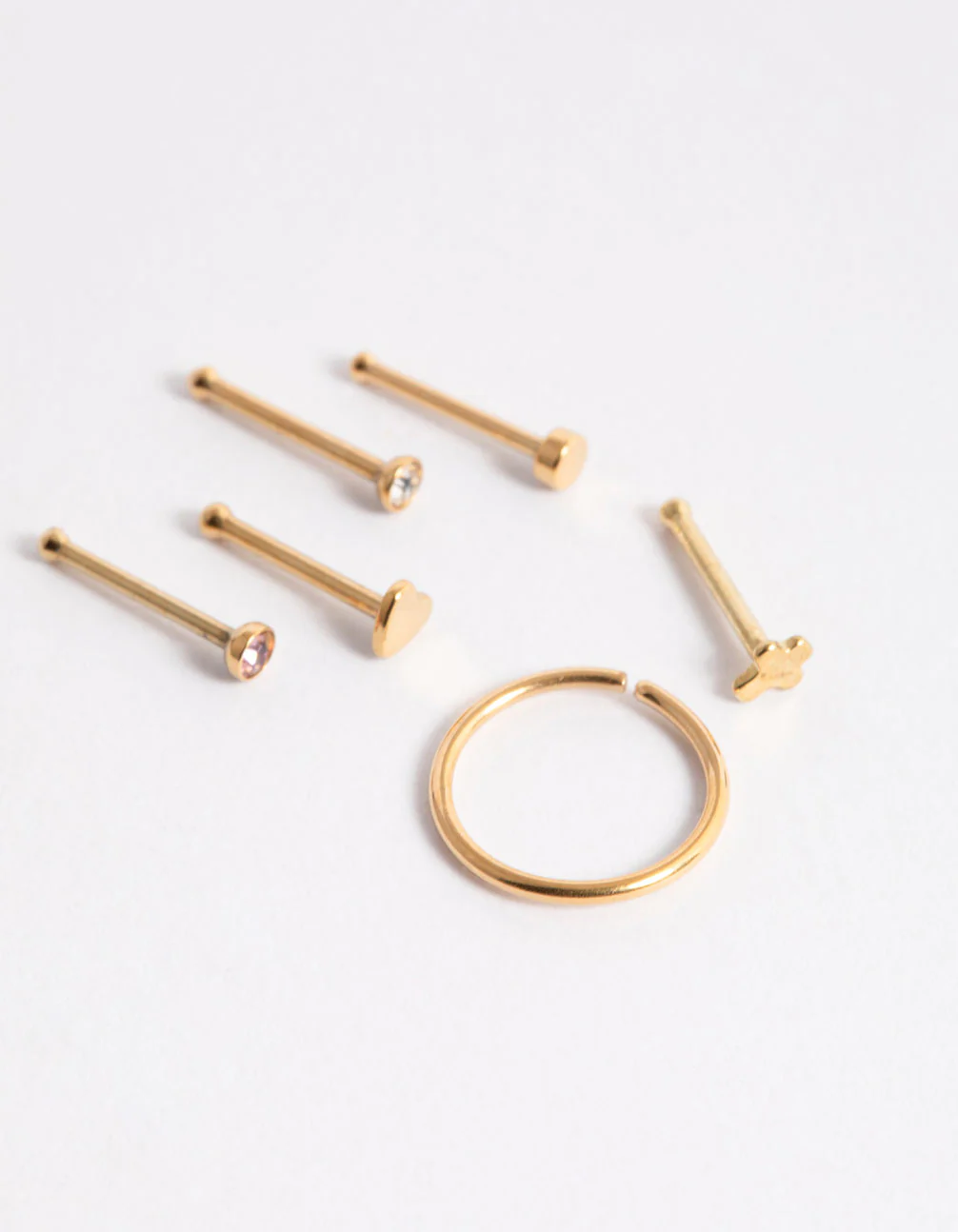 Gold Plated Surgical Steel Heart & Cross Nose Stud 6-Pack - Image 2