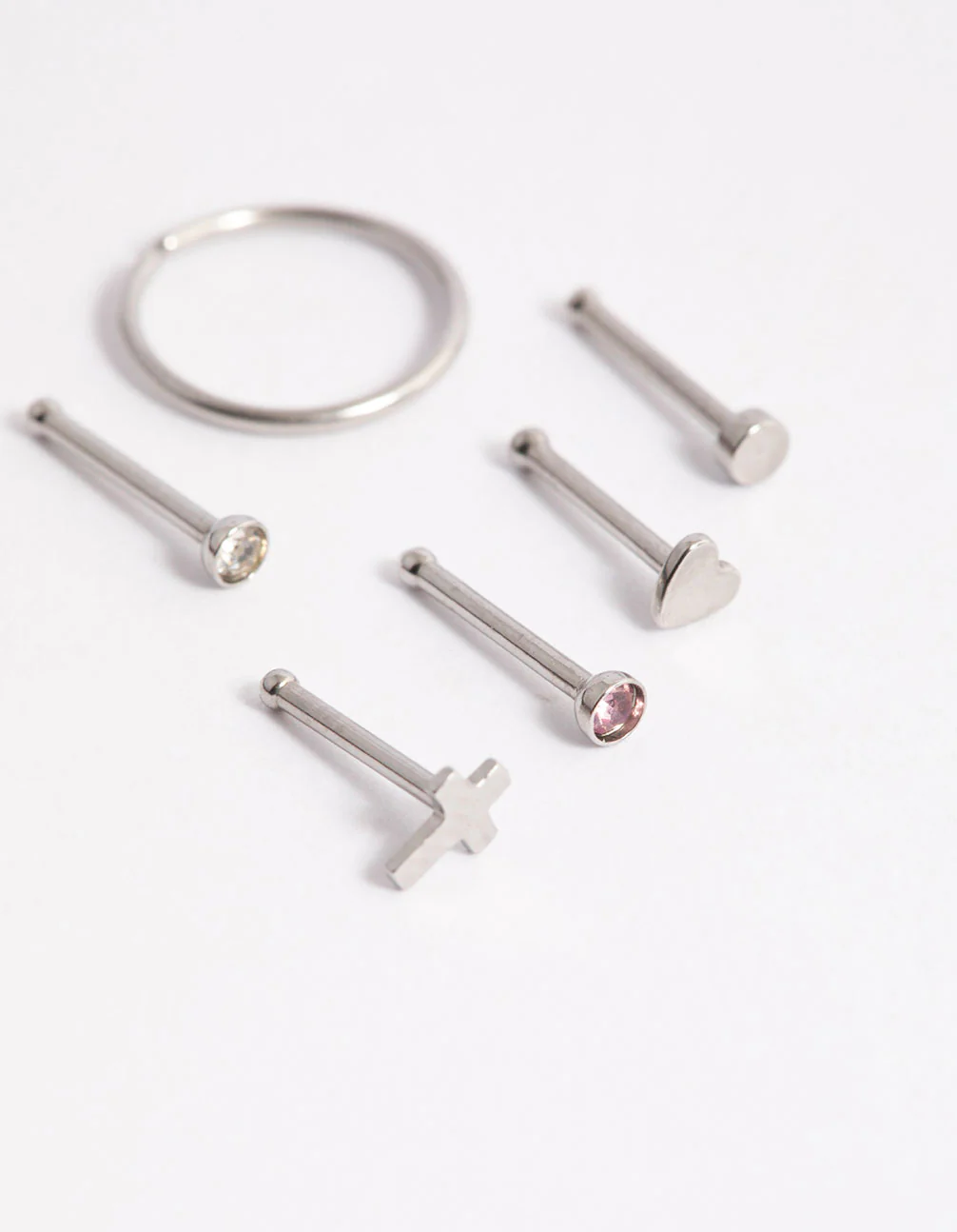 Surgical Steel Heart & Cross Nose Stud 6-Pack - Image 3