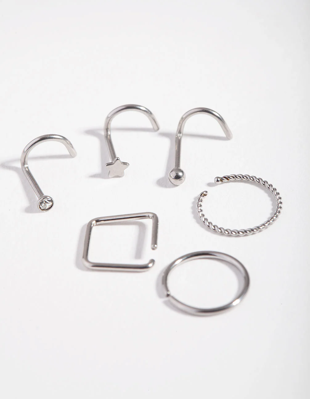 Surgical Steel  Twist Square Nose Stud 6-Pack