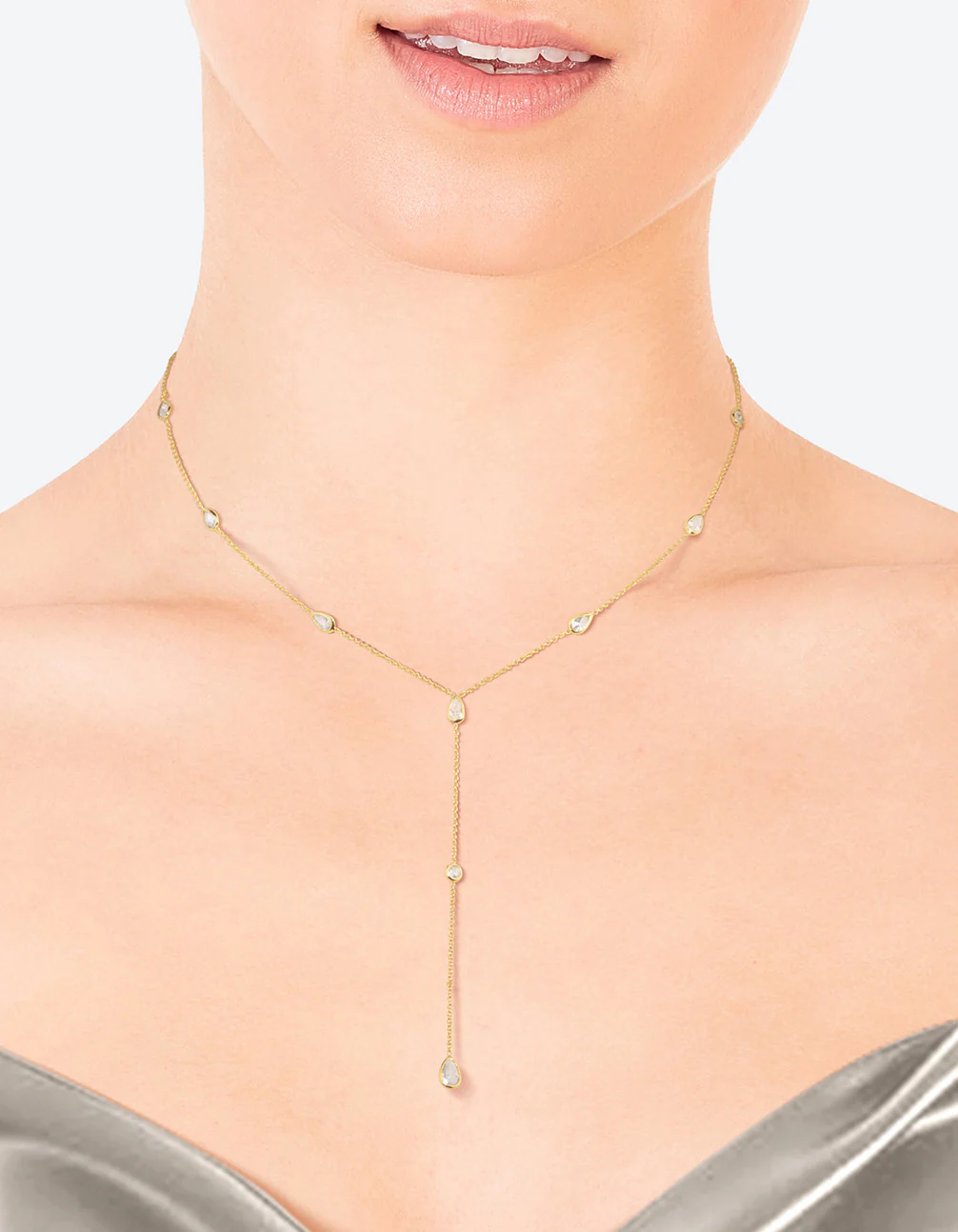 Gold Plated Cubic Zirconia Lariat Necklace - Image 2