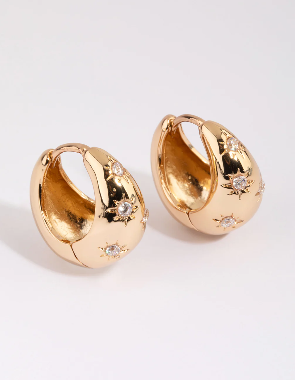 Gold Plated Huggie Hoop Earrings with Cubic Zirconia - Image 2