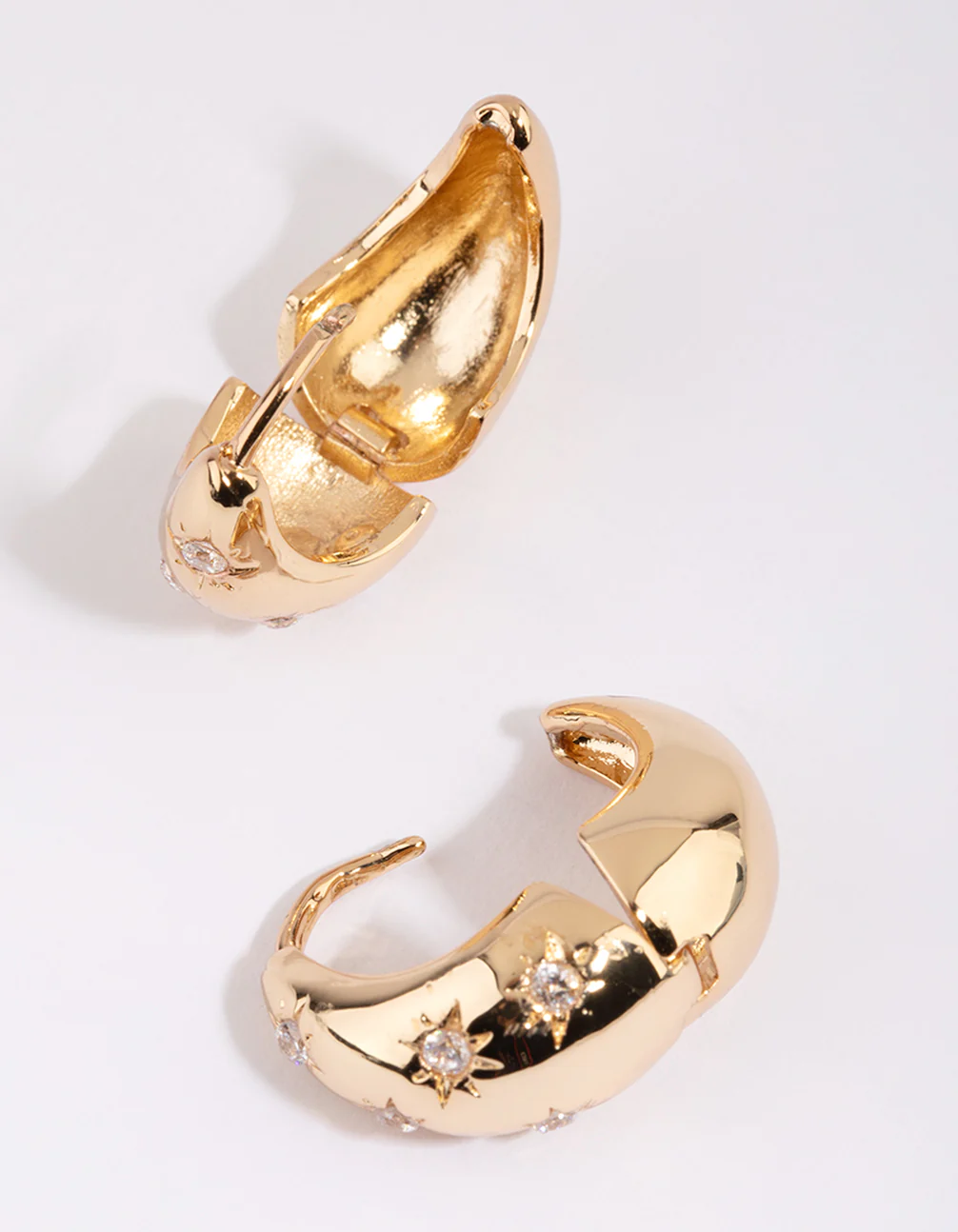 Gold Plated Huggie Hoop Earrings with Cubic Zirconia - Image 3