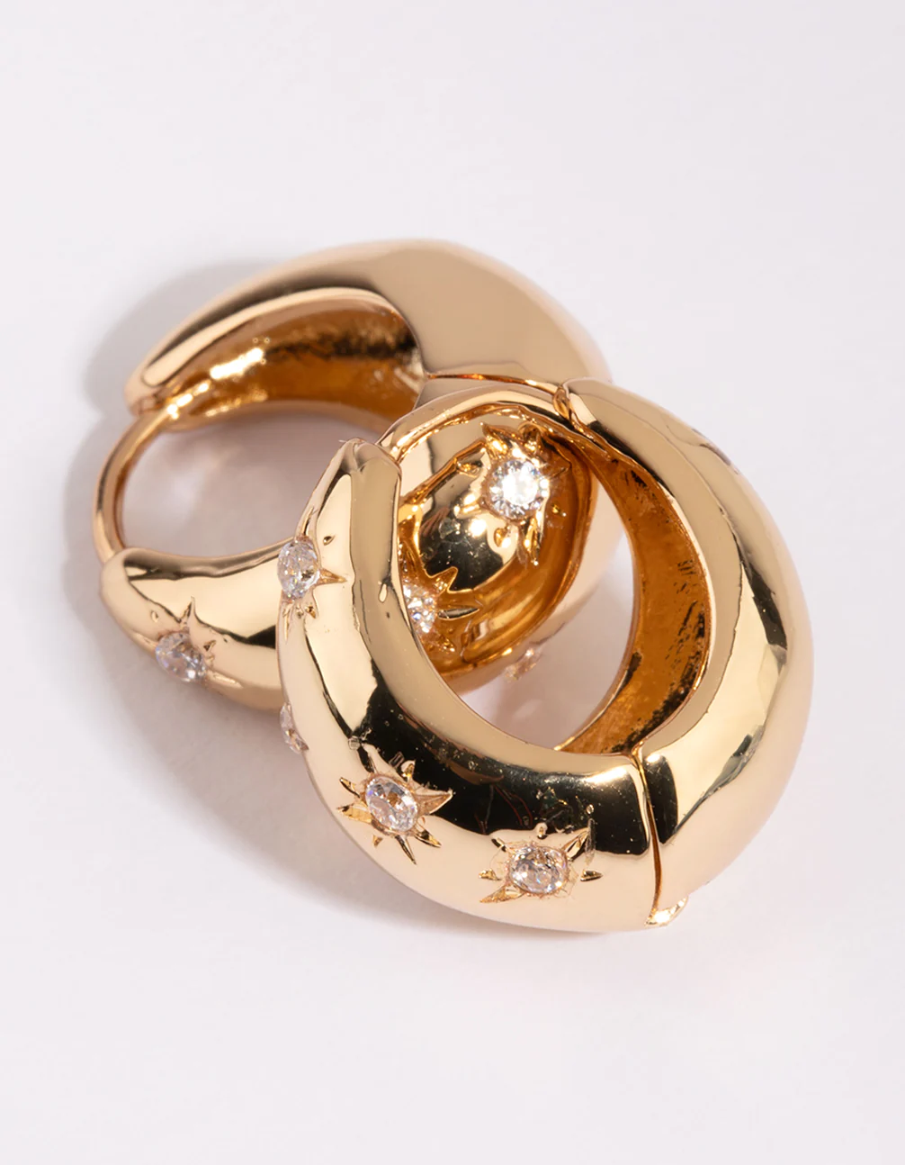 Gold Plated Huggie Hoop Earrings with Cubic Zirconia - Image 4