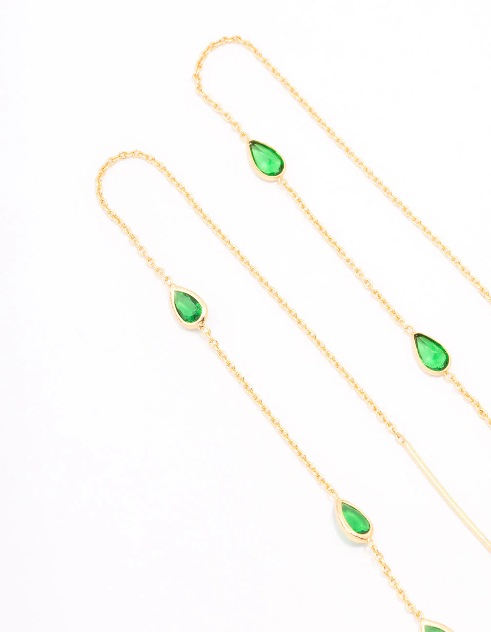 Gold Plated Station Pear Threader Earrings - Image 2