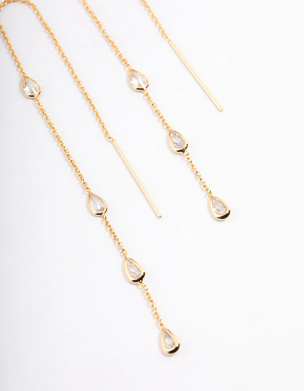 Gold Plated Station Pear Thread Through Earrings - Image 2