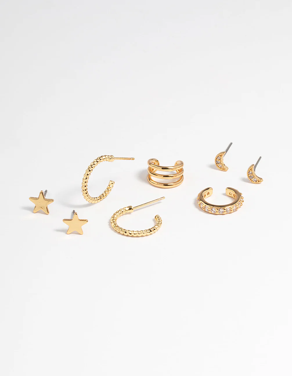 Gold Plated Star & Moon Stud Earrings 8-Pack