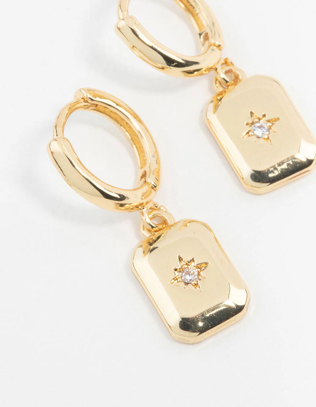 Gold Plated Diamante Rectangle Drop Earrings - Image 2