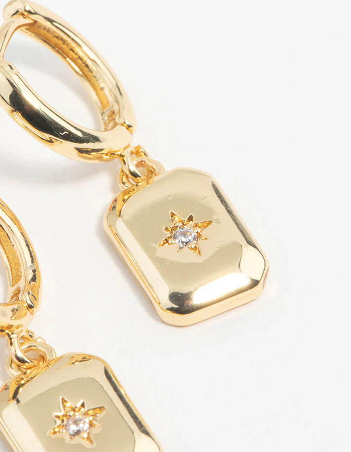 Gold Plated Diamante Rectangle Drop Earrings - Image 3