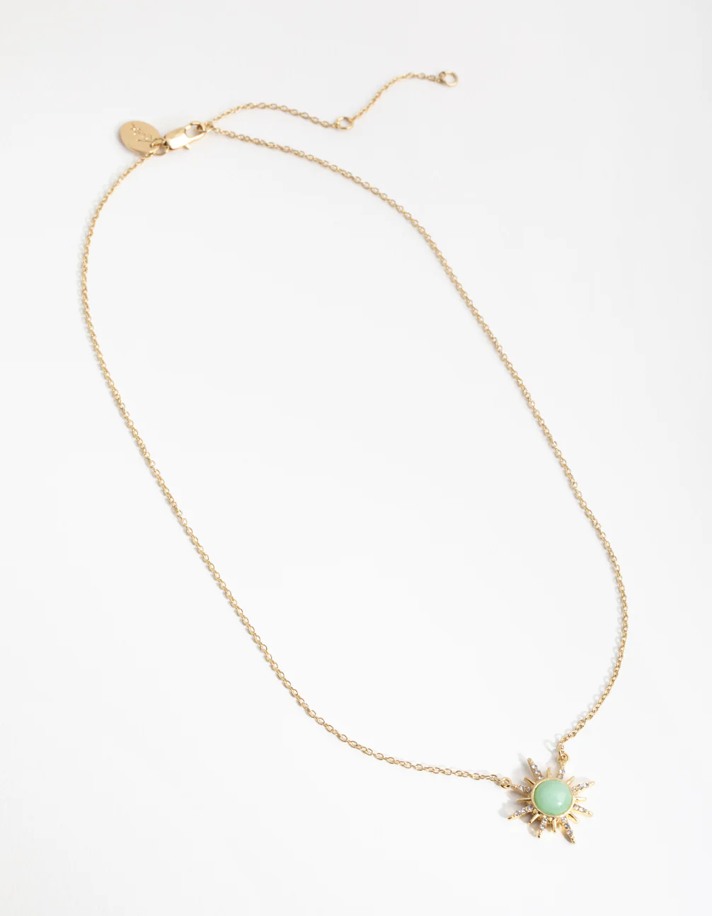 Gold Plated Diamante Semi Precious Jade Sun Necklace - Image 2