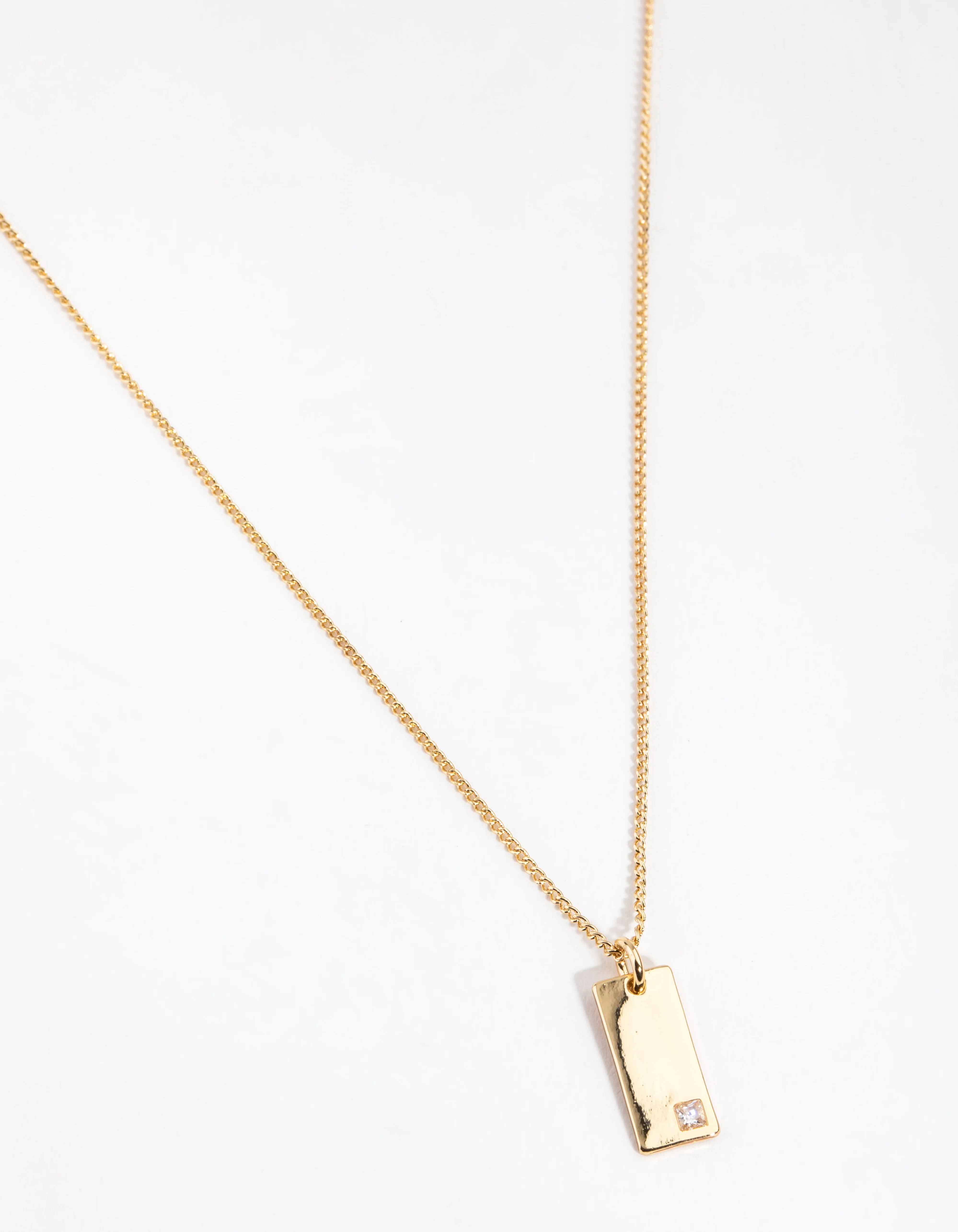 Gold Plated Rectangle Tag Necklace