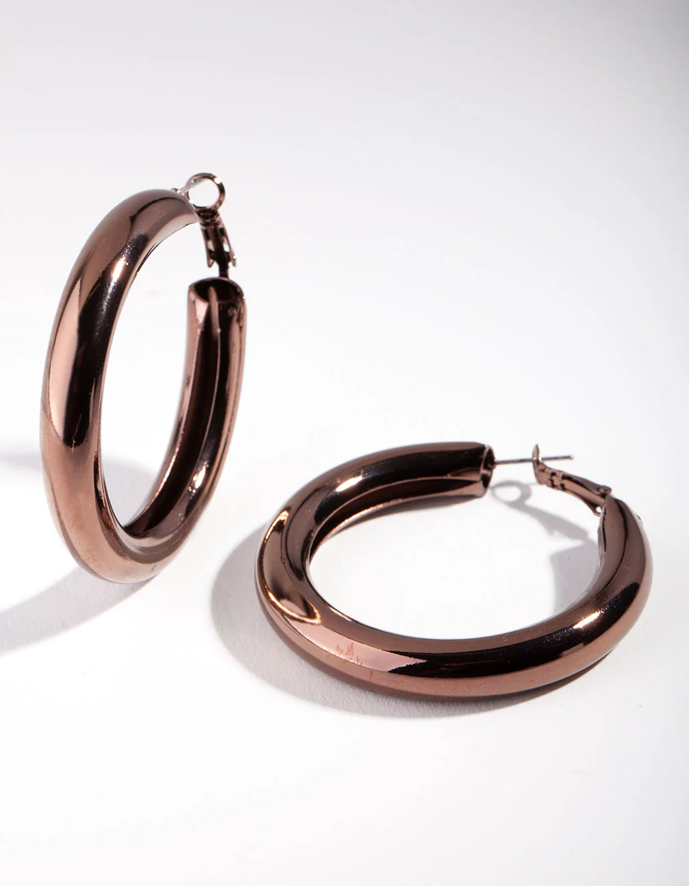 Brown Chunky Tube Hoop Earrings - Image 4