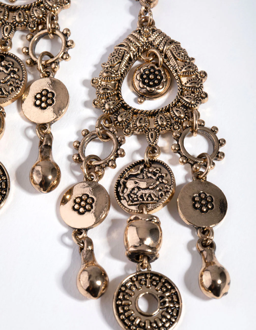 Gold Boho Multi Disc Drop Earrings - Image 6