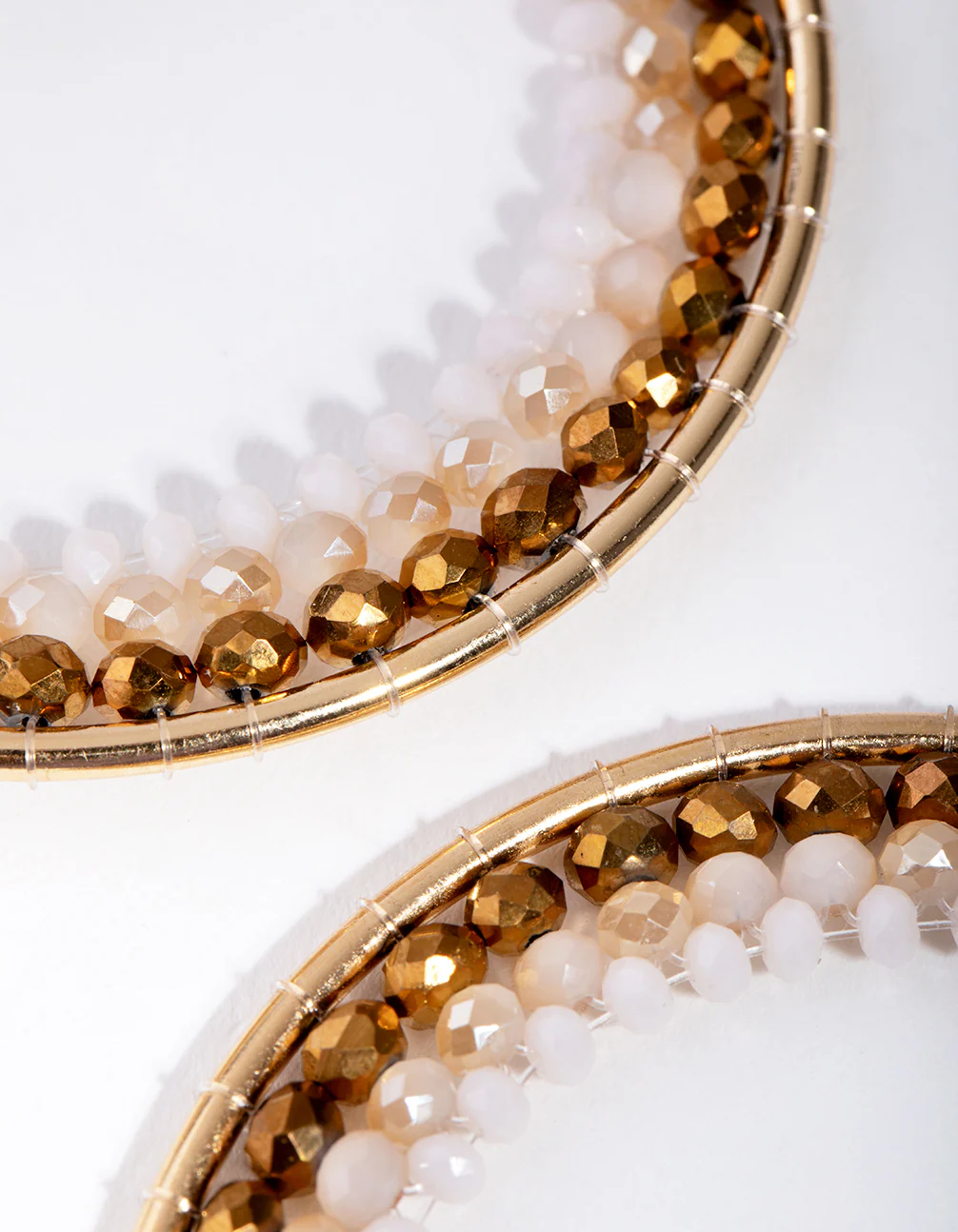 Gold Fine Facet Bead Hoop Earrings - Image 3