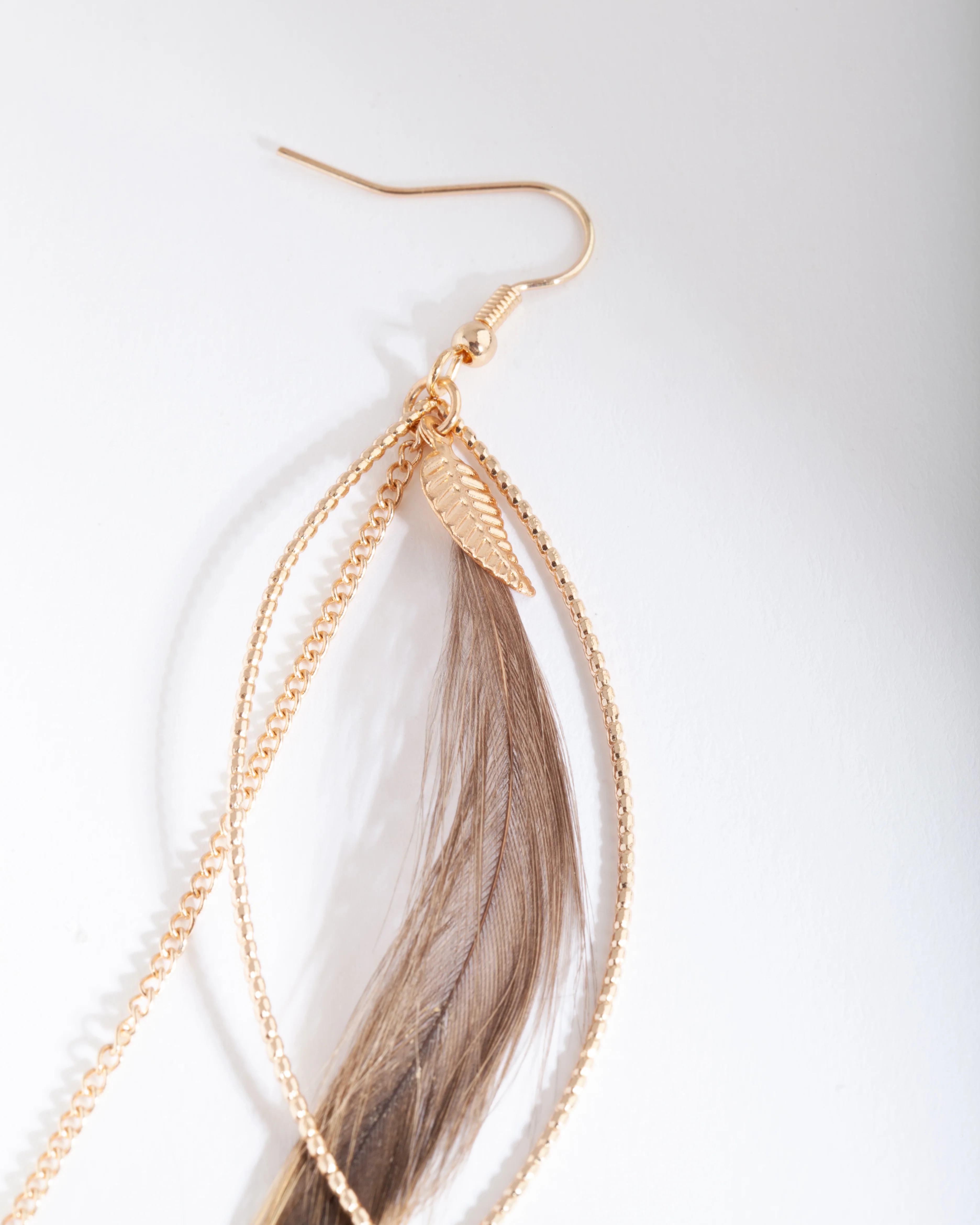 Brown Gold Feather Earrings - Image 3