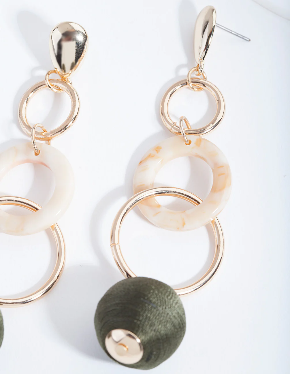 Gold Graduating Green Ring Drop Earrings - Image 4