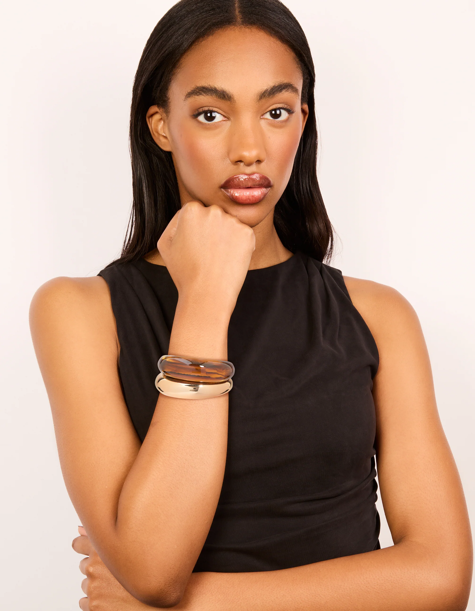 Brown Acrylic & Gold Wrist Cuffs 2-Pack - Image 3