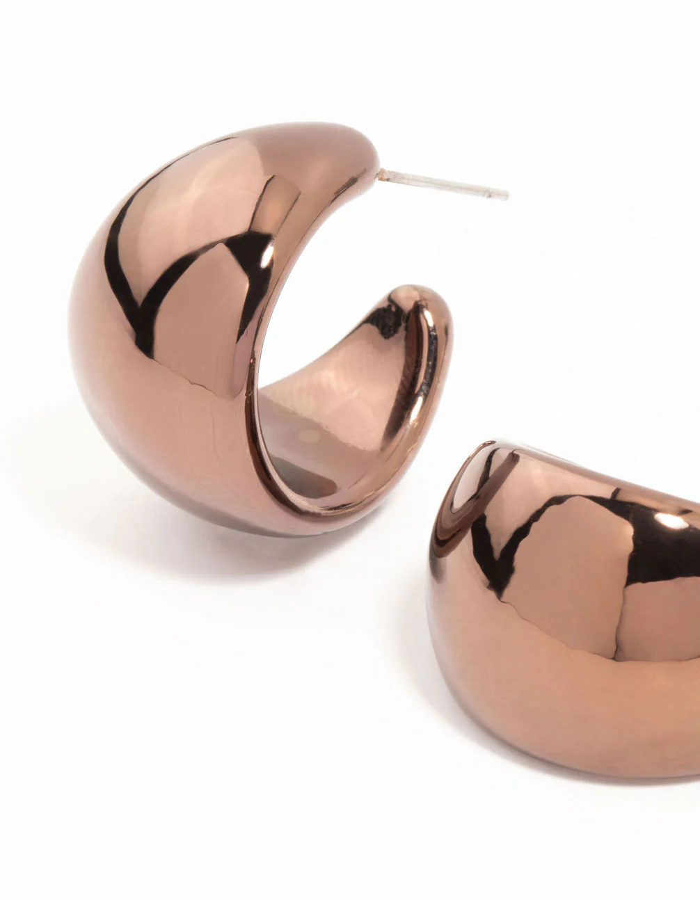 Brown Coated Metal Chunky Wide Hoop Earrings - Image 2