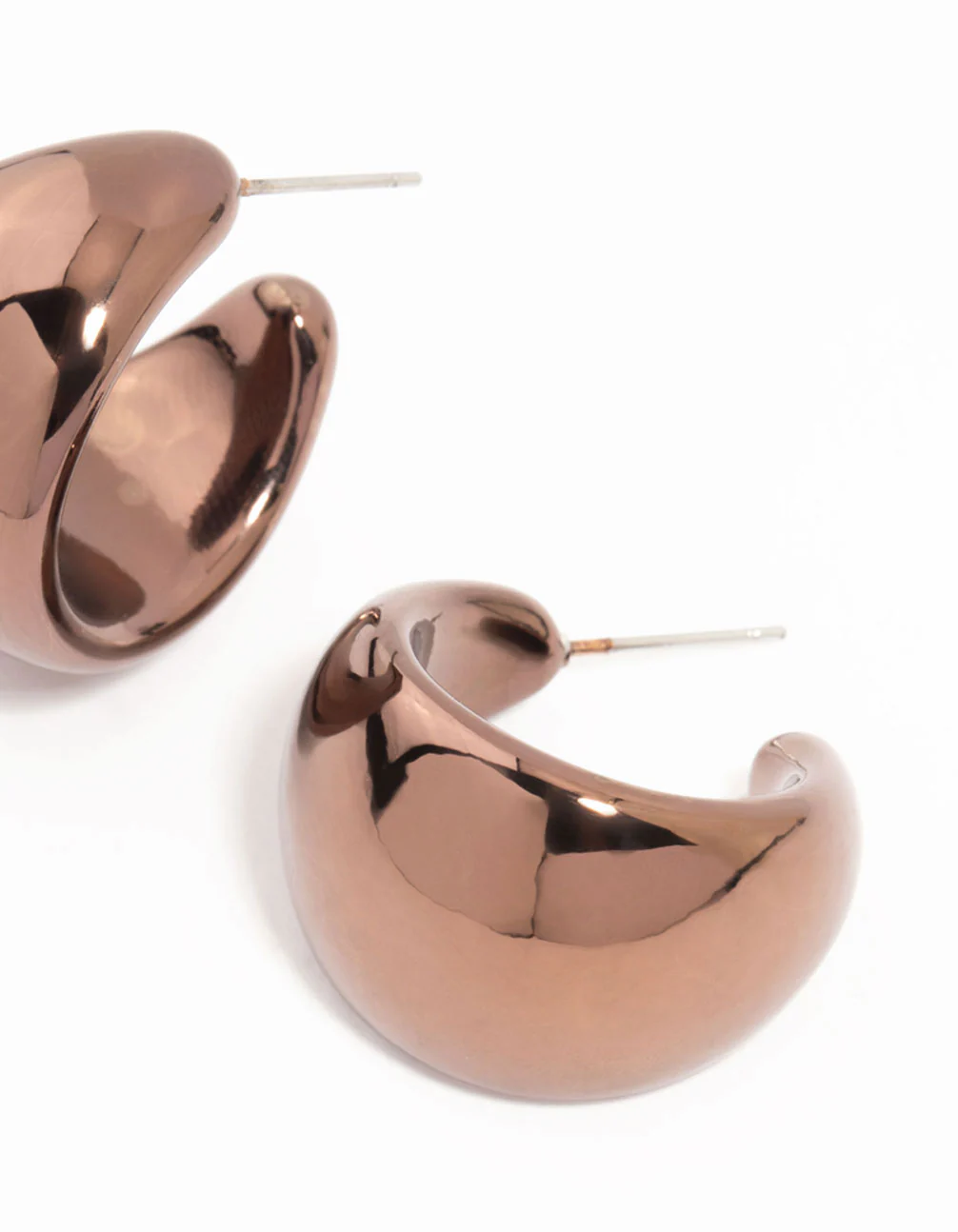 Brown Coated Metal Chunky Wide Hoop Earrings - Image 3
