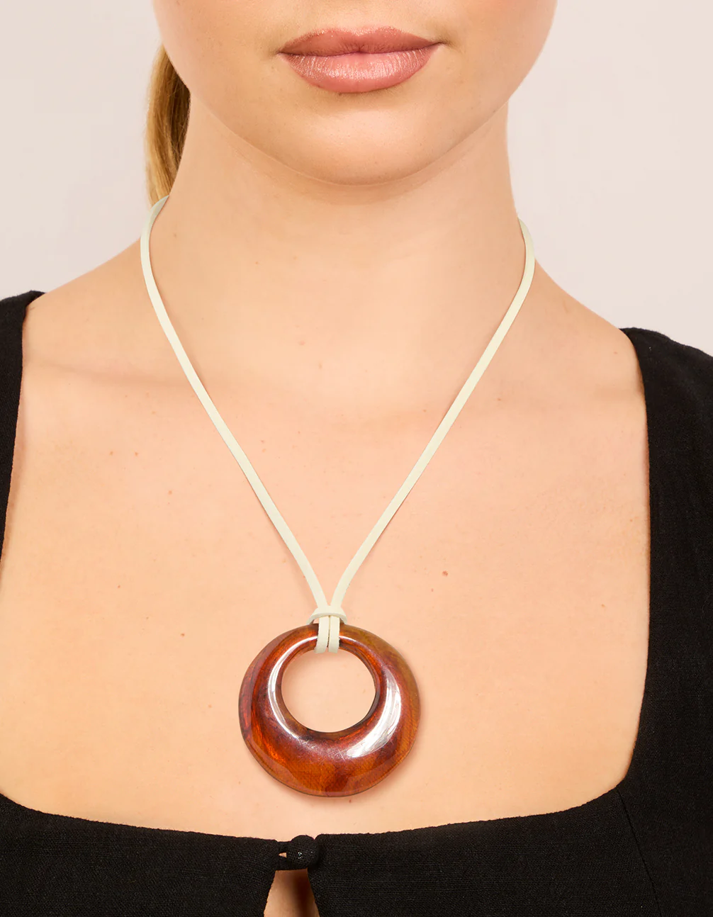 Brown Donut Pendant Cord Necklace - Image 2