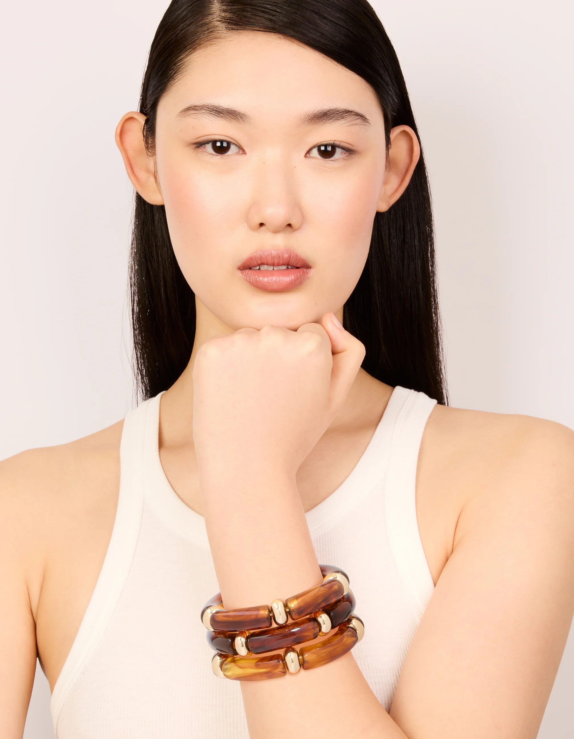 Brown Gold & Acrylic Stretch Bracelets 3-Pack - Image 3